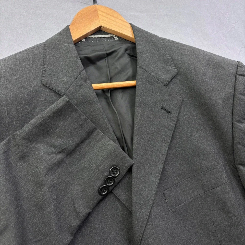 Linus Hamburg Berlin Mens Charcoal Gray 3-Button Blazer Jacket Ticket Pocket
